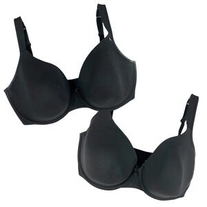 Cacique 40F Bra Lot of 2 Black Full Coverage Cotton Knit Solid Lane Bryant